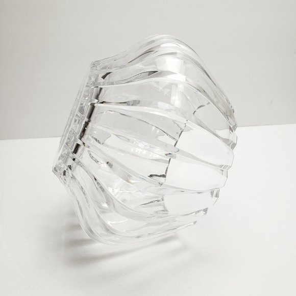 Vintage Ceska Czech Crystal Glass Rose Bowl Vase Vertical Lines Signed - Picture 7 of 8